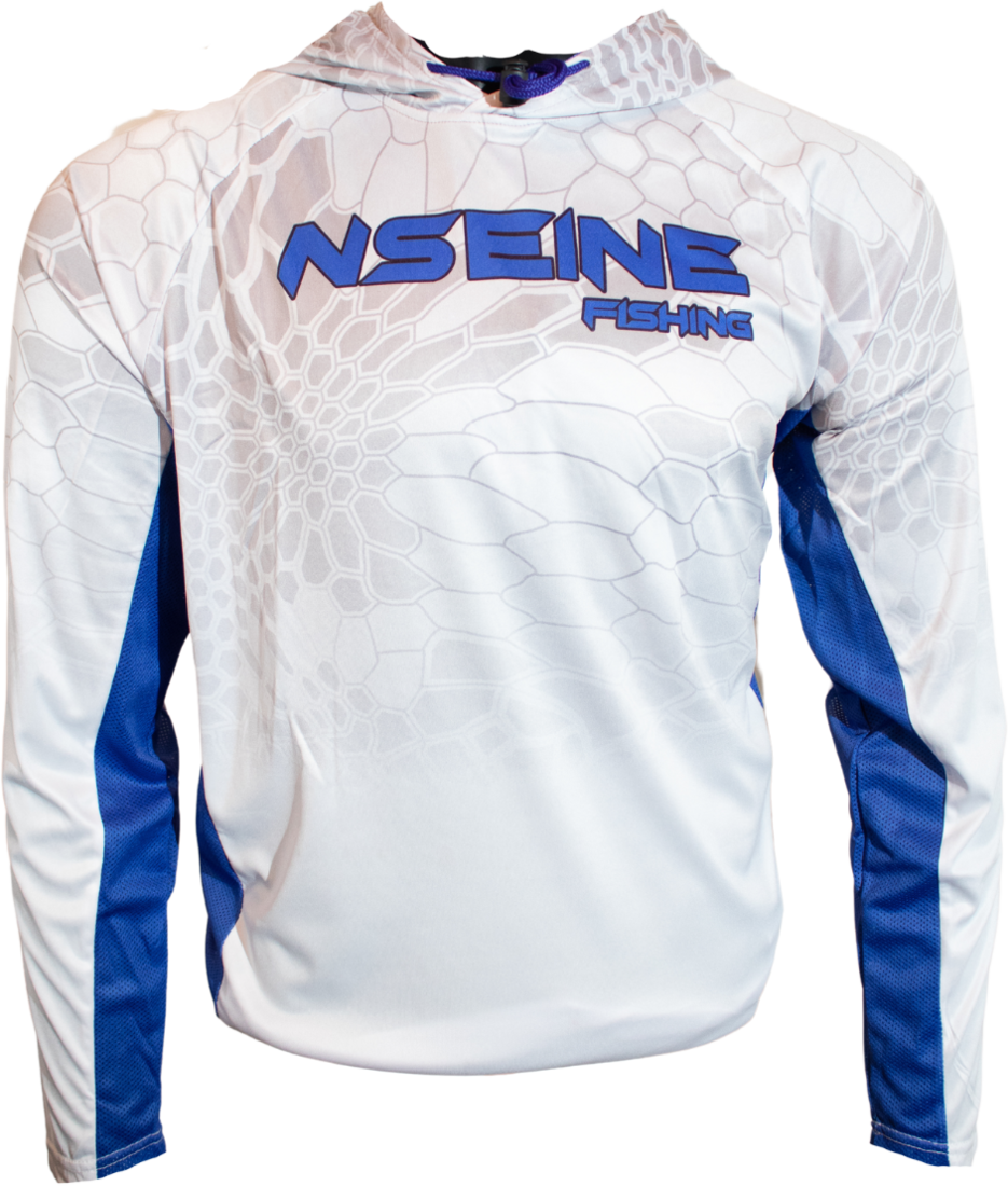 White/Blue Vented/Hooded Long Sleeve