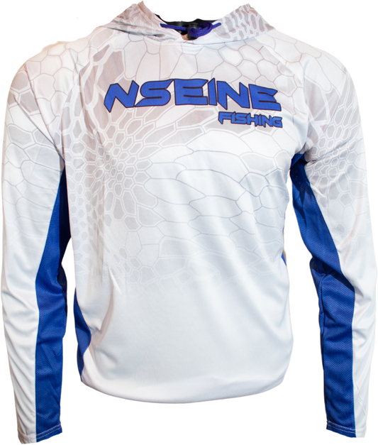 White/Blue Vented/Hooded Long Sleeve