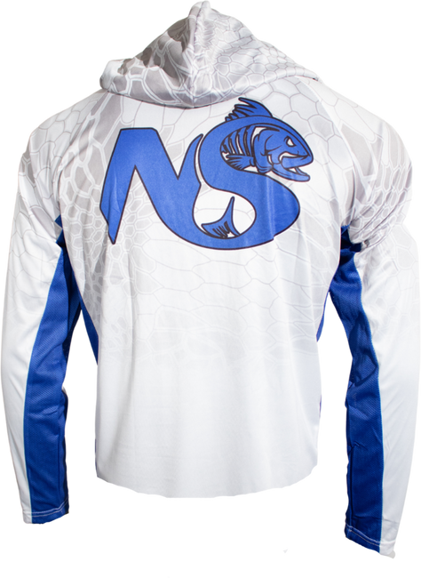 White/Blue Vented/Hooded Long Sleeve