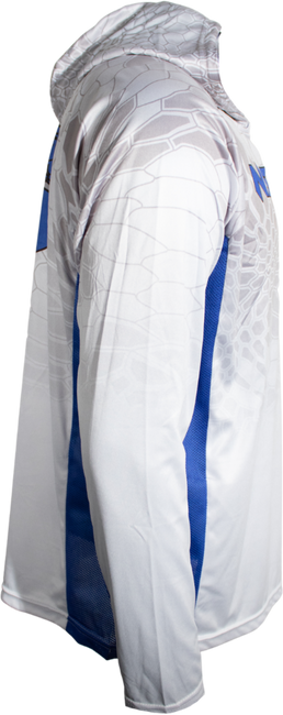 White/Blue Vented/Hooded Long Sleeve