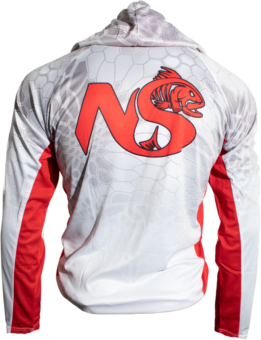 White/Red Vented/Hooded Long Sleeve