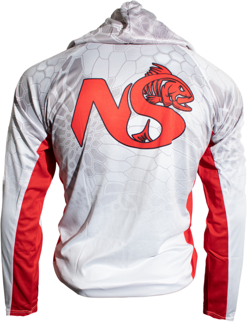 White/Red Vented/Hooded Long Sleeve